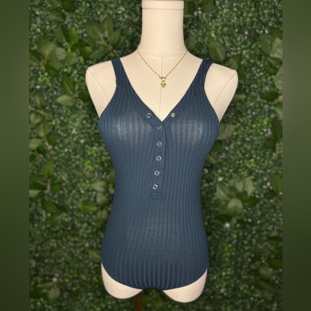 Dark Teal Ribbed Snap Front Bodysuit
